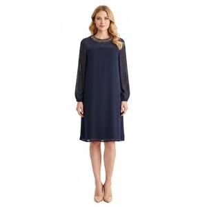 Frank Lyman Design Navy Beaded Chiffon Dress NWT Size 10 Made in Canada